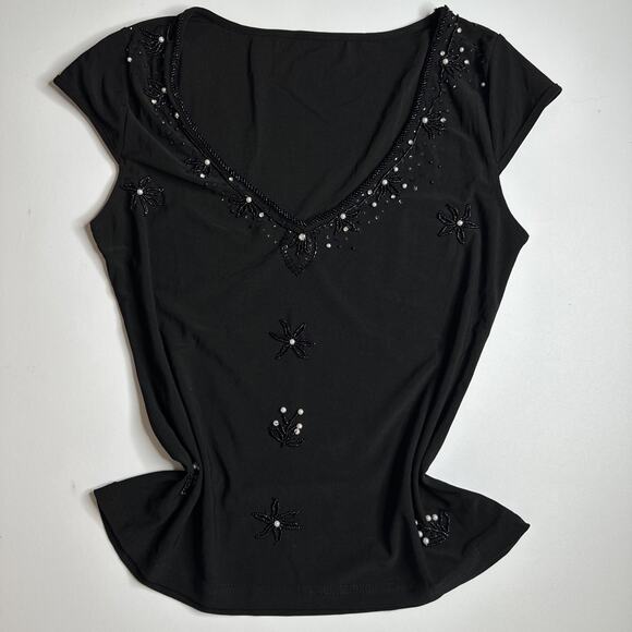 Whimsigoth Black Beaded Pearl Top M Romantic Witchy Y2K Glam Goth Fairycore - Picture 3 of 12